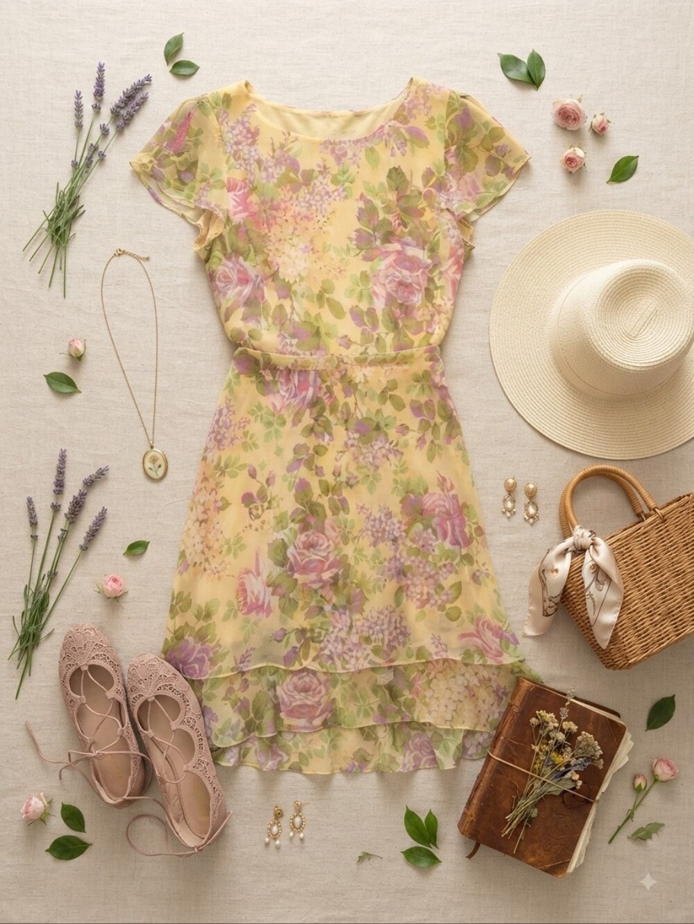90s Y2K Studio I Petite 2 Piece Set Yellow Pink Floral Top And Matching Skirt